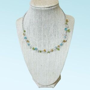 Gemstone Chip Necklace and Dangle Earrings 4-Strand Necklace Green‎ Yellow Blue